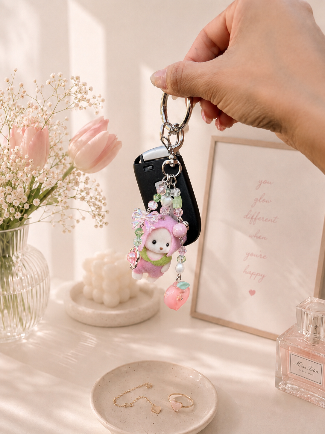πβ¨ Peach Kitty Calico Critter Charm Keychainππ±π