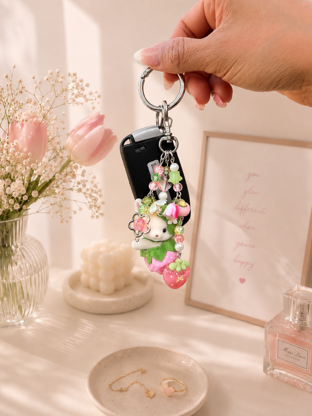 π Strawberry Kitty Calico Critter Charm Keychain πβ¨