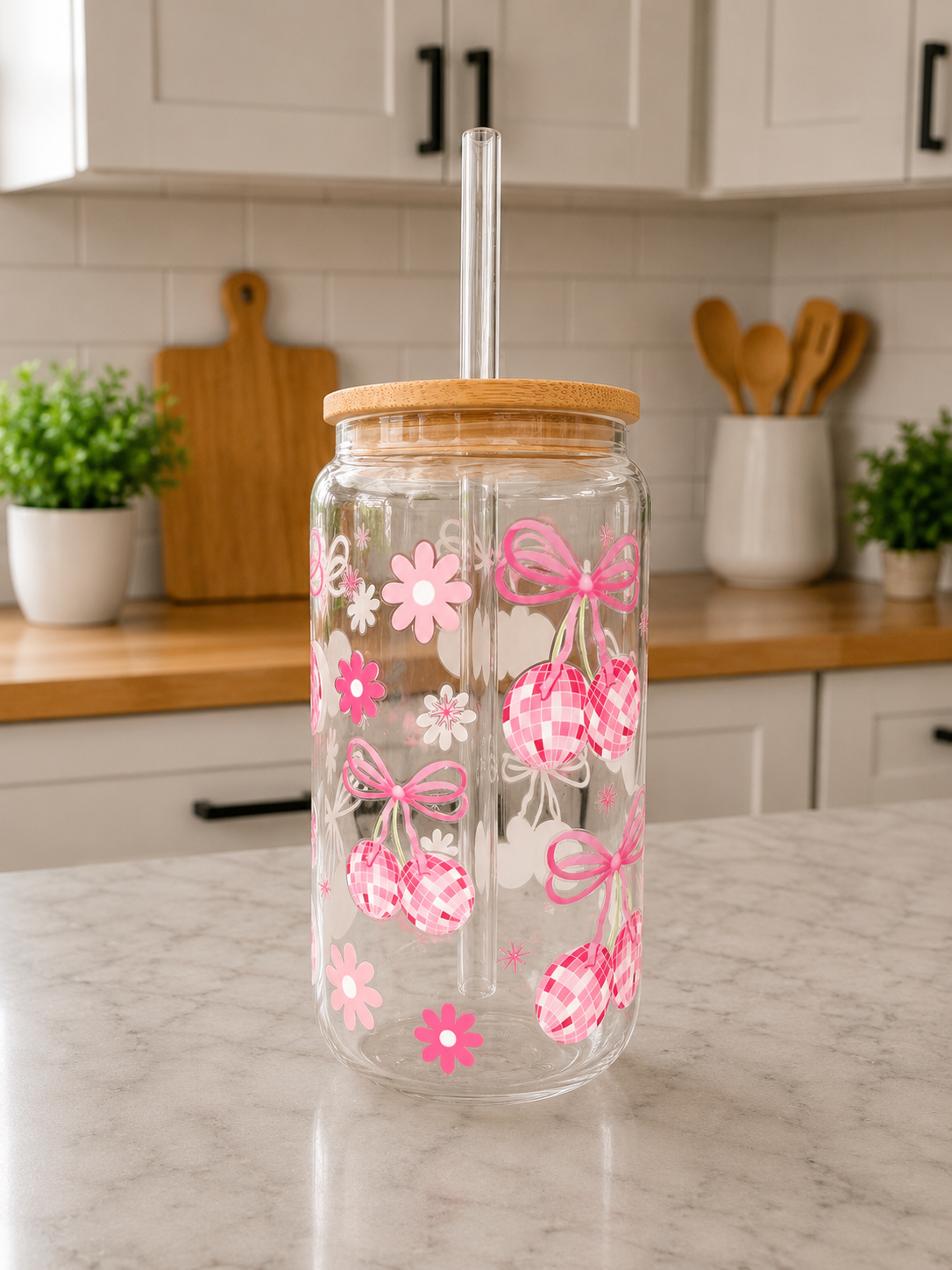 🍒 Disco Cherry Glass Can Cup 🌸✨
