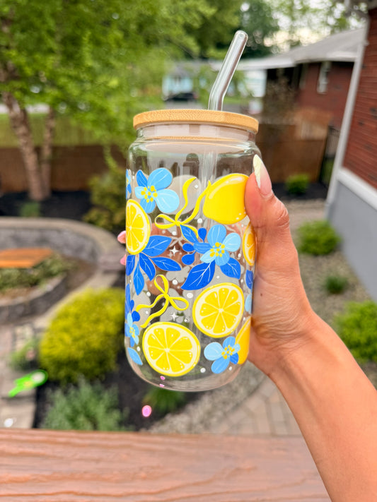 π Lemon Blossom Glass Can Cup ππβ¨