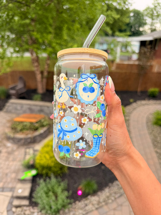 Blueberry Cottage Glass Can Cup π«πβ¨