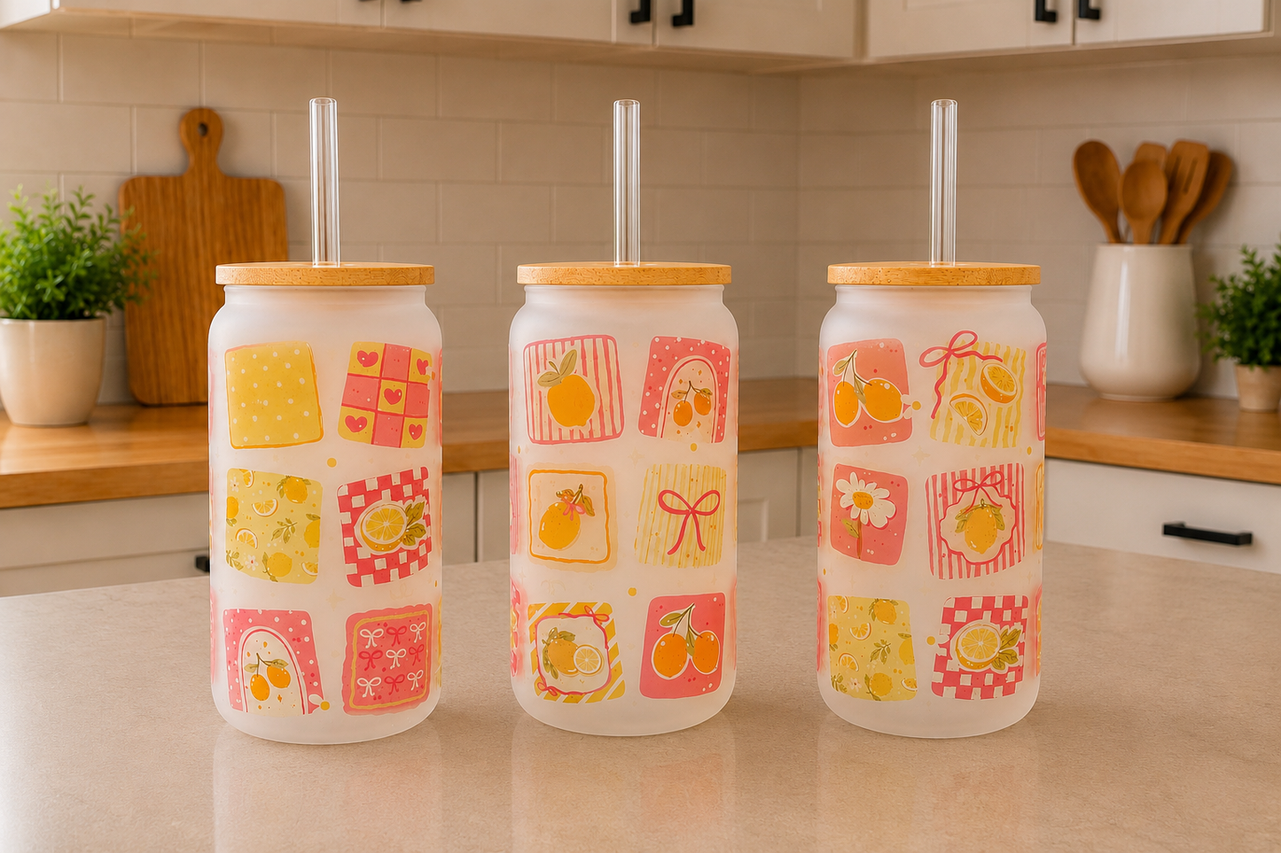 🍋🎀Lemon coquette  Frosted Glass Can Cup 🍋🎀
