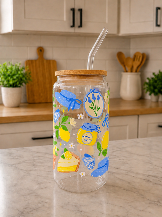 Lemon Cottage Glass Can Cup🍋🫖✨