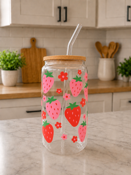Sweet Strawberry Glass Can Cup 🍓💖✨