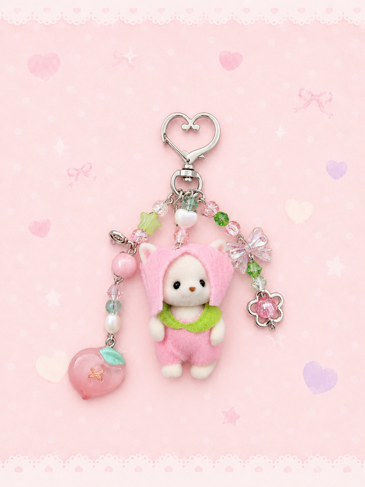 🍑✨ Peach Kitty Calico Critter Charm Keychain🍑🐱💕