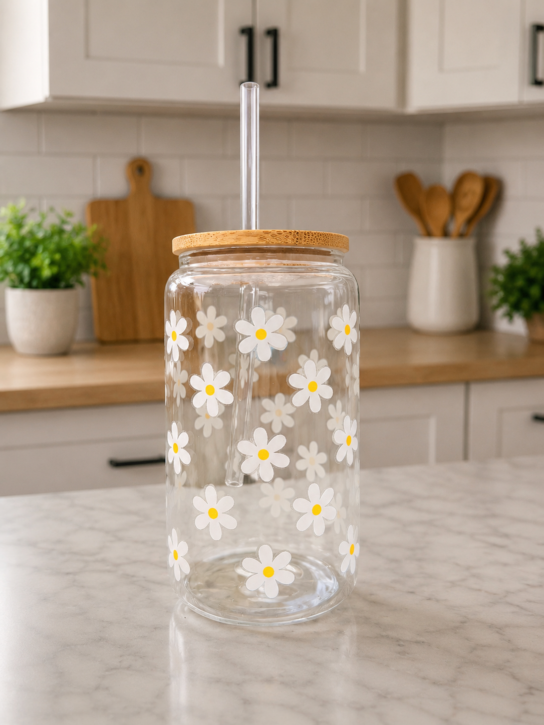 Daisy Dreams Glass Can Cup 🌼✨