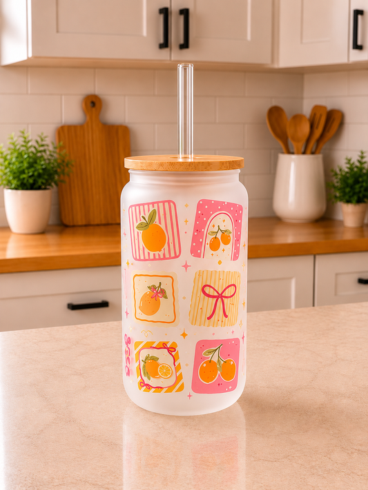 🍋🎀Lemon coquette  Frosted Glass Can Cup 🍋🎀