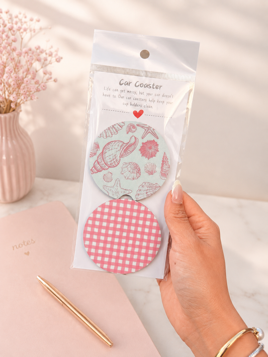 🌊💗 Coastal Car Coaster Set🚗🐚✨