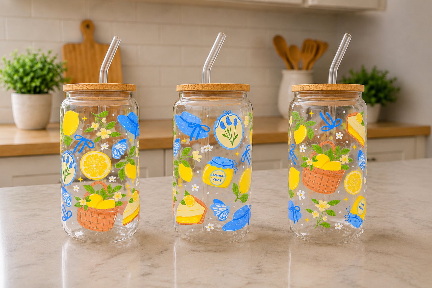 Lemon Cottage Glass Can Cup🍋🫖✨