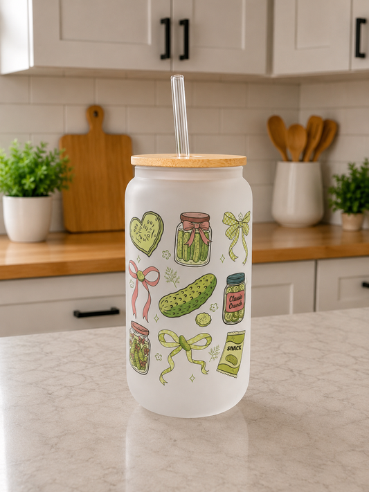 🥒✨ Pickle coquete Frosted Glass Can Cup 💚🥒