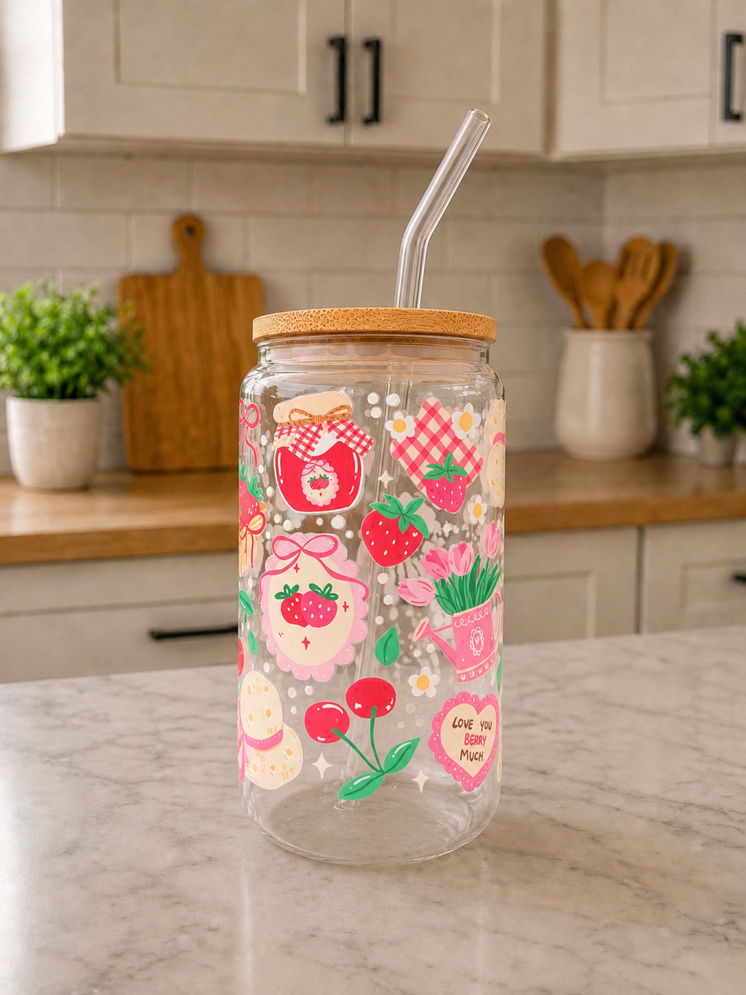 🍓🎀Berry Sweet Glass Can Cup 🍓🎀💕