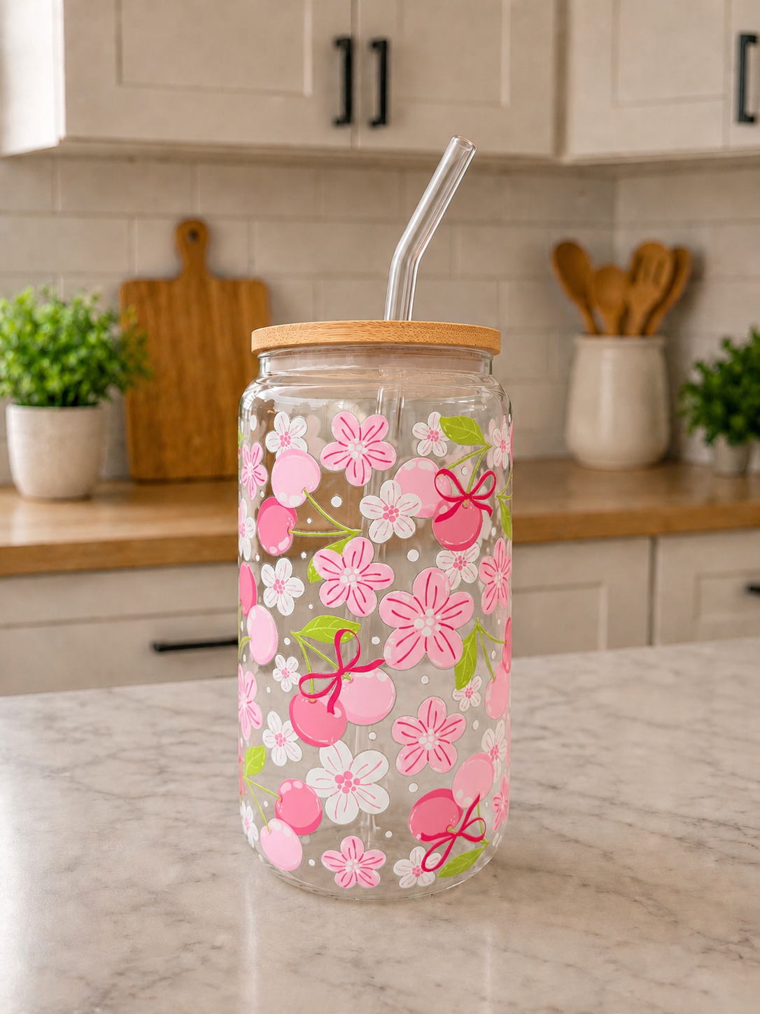 Cherry Blossom Glass Can Cup 🍒🌸💗✨