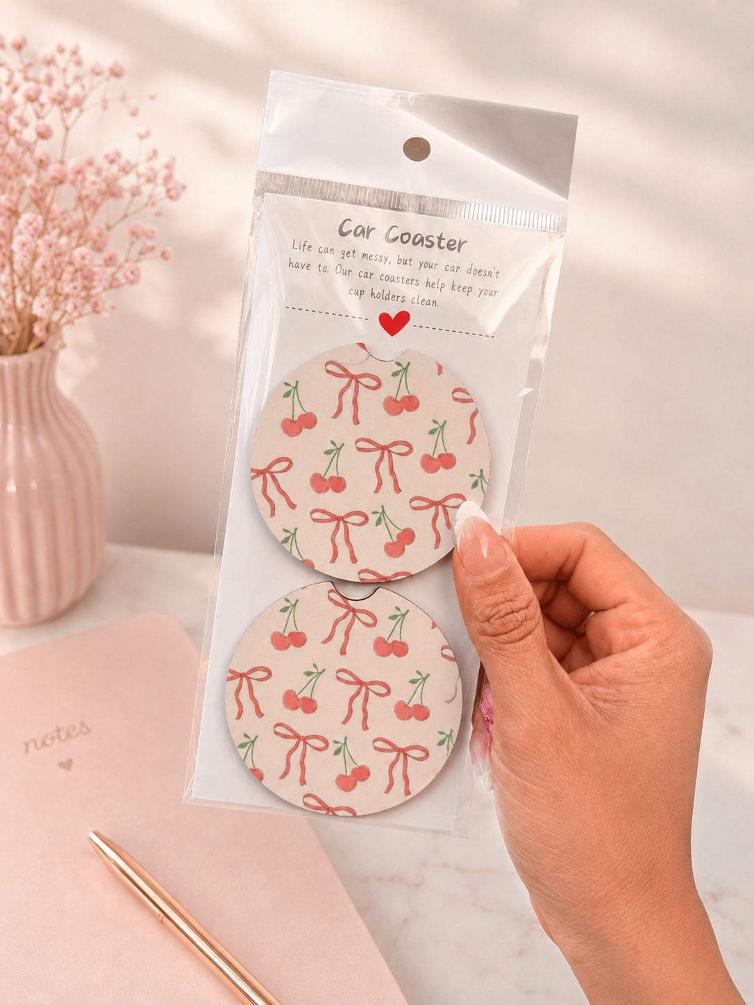 🍒🎀 Cherry Coquette Car Coaster Set🚗💖✨