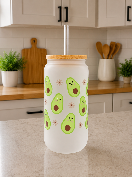 🥑✨ Cute Avocado Frosted Glass can Cup 💚🥑