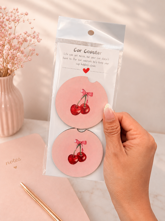 🍒💗 Cherry Coquette Car Coaster Set 🚗🎀✨