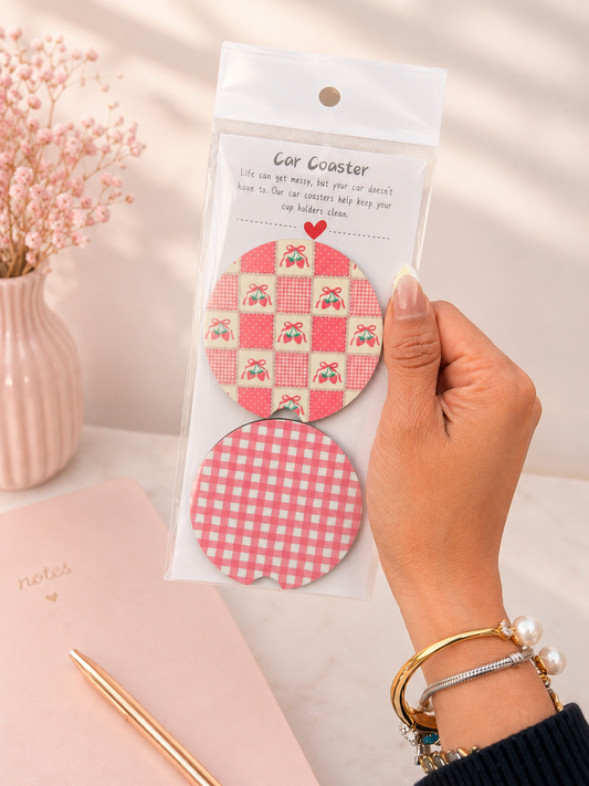 🍒💗 Cherry patch Car Coaster Set🚗🎀✨