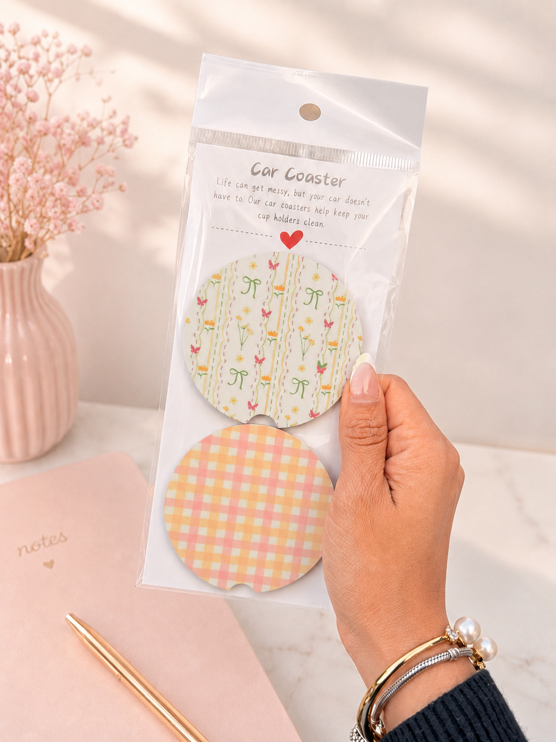🌼🎀 Coquette Floral Car Coaster Set🚗💛✨