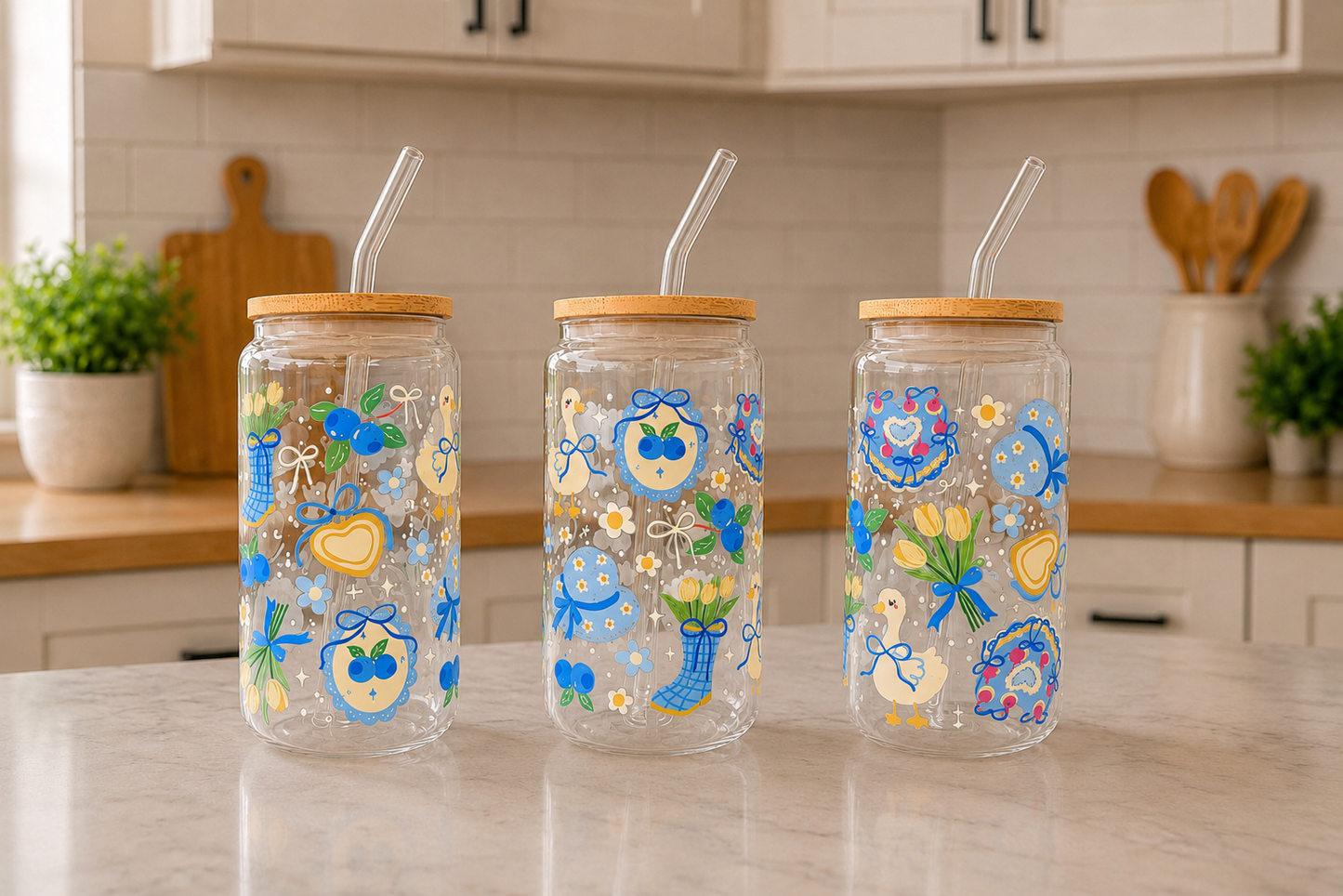 Blueberry Cottage Glass Can Cup 🫐💙✨