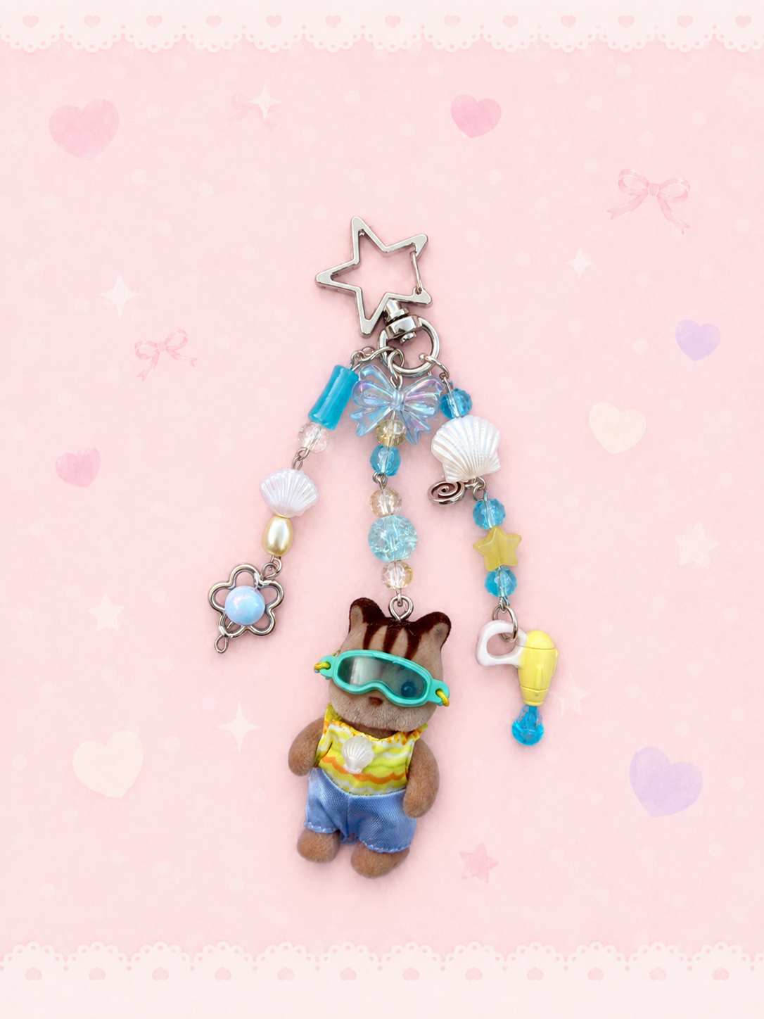 🌊 Summer Chipmunk calico critter Keychain 🐿️✨