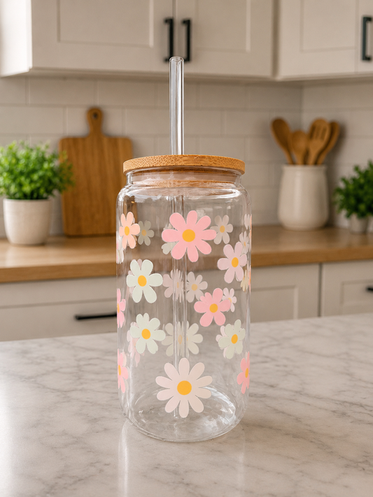 Pastel Daisy Glass Can Cup 🌸✨