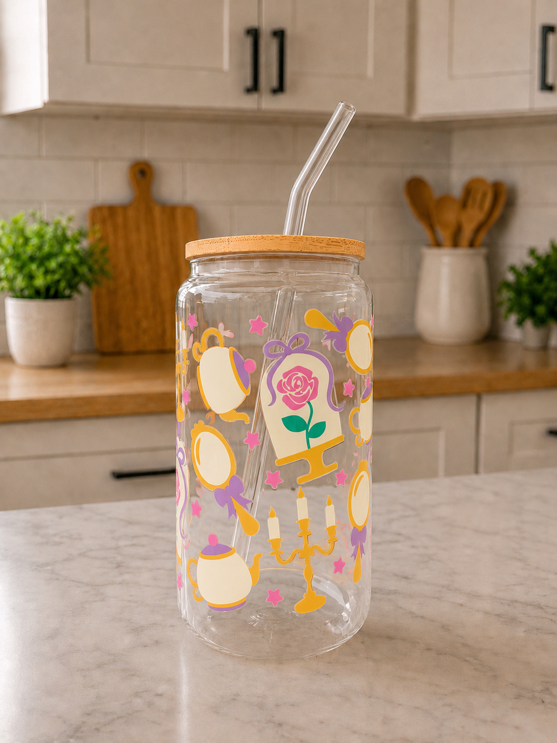 Enchanted Rose Glass Can Cup 🌹✨👑
