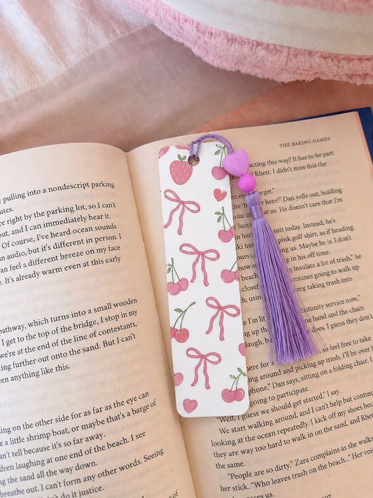 🍒🎀 Pink Cherry Coquette Metal Bookmark💖 📚✨