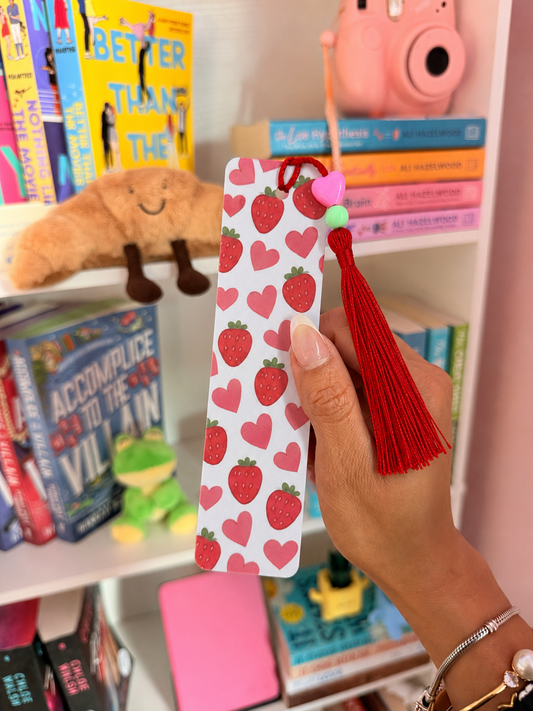 🍓💖 Strawberry Love Metal Bookmark📚🎀✨