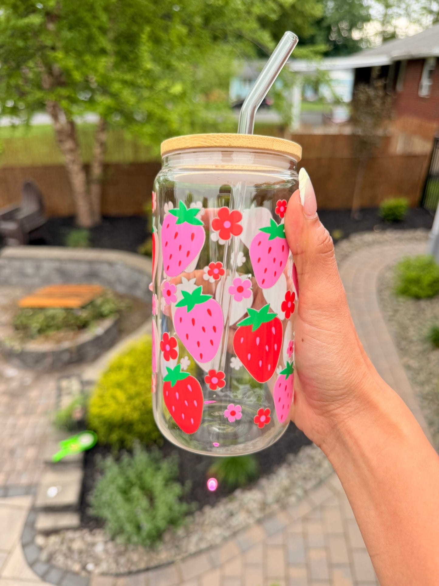 Sweet Strawberry Glass Can Cup 🍓💖✨