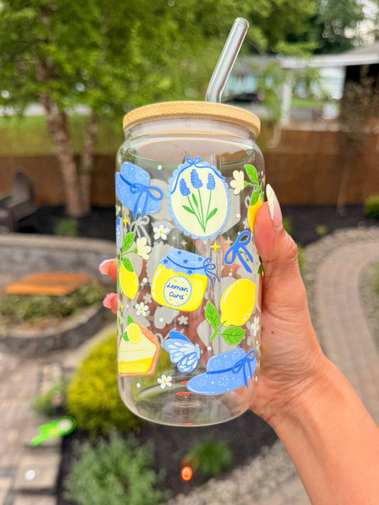 Lemon Cottage Glass Can Cup🍋🫖✨