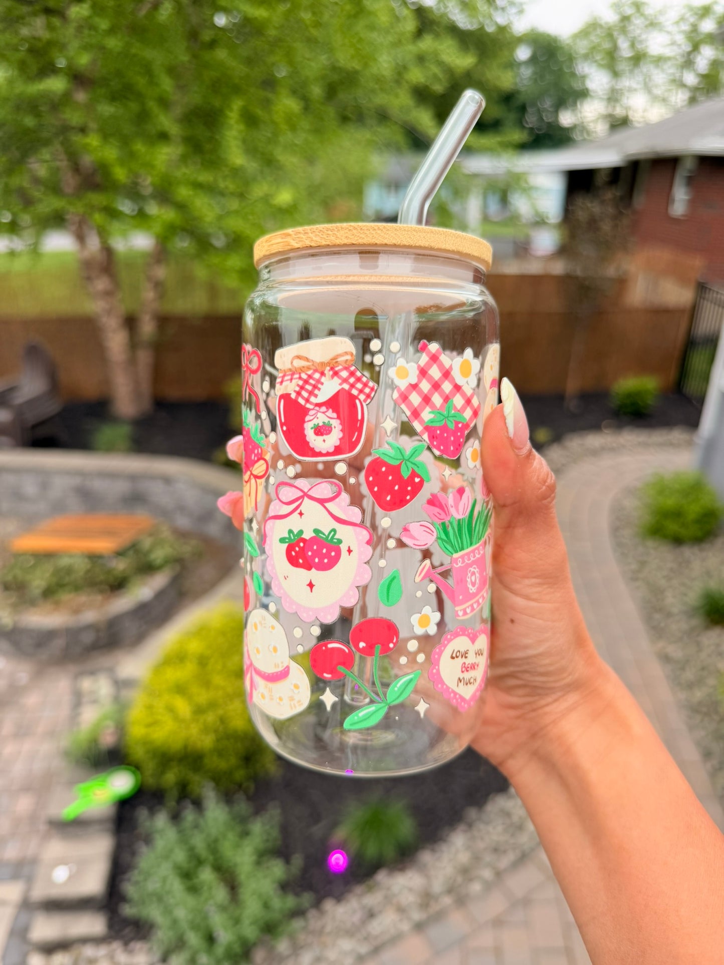 🍓🎀Berry Sweet Glass Can Cup 🍓🎀💕