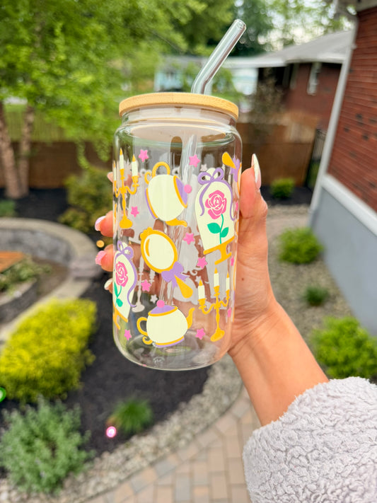 Enchanted Rose Glass Can Cup 🌹✨👑