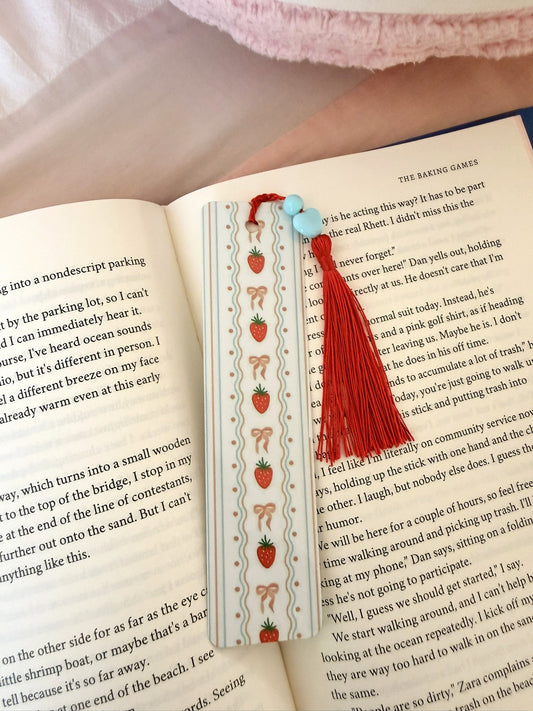 🍓✨ Strawberry Bow Metal Bookmark🎀📚💕