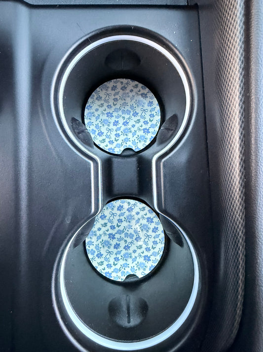🩵 Blue Floral Car Coaster Set 🚗✨💙